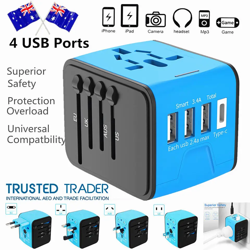 Medzinárodný univerzálny cestovný adaptér 3 USB a TYP-C Outlet Plug Plug Plug nabíjačku