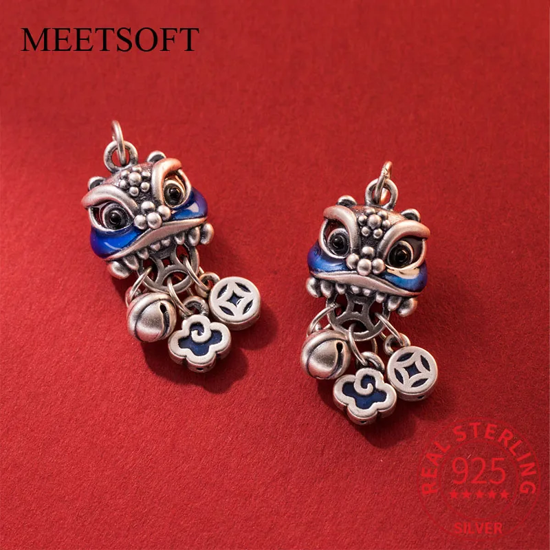 MeetSoft S999 Sterling Silver Blue Drop Lep Lev Dance Tance Pendant kúzla DIY ručne vyrábajúca výroba dodávok Náramky Náramok