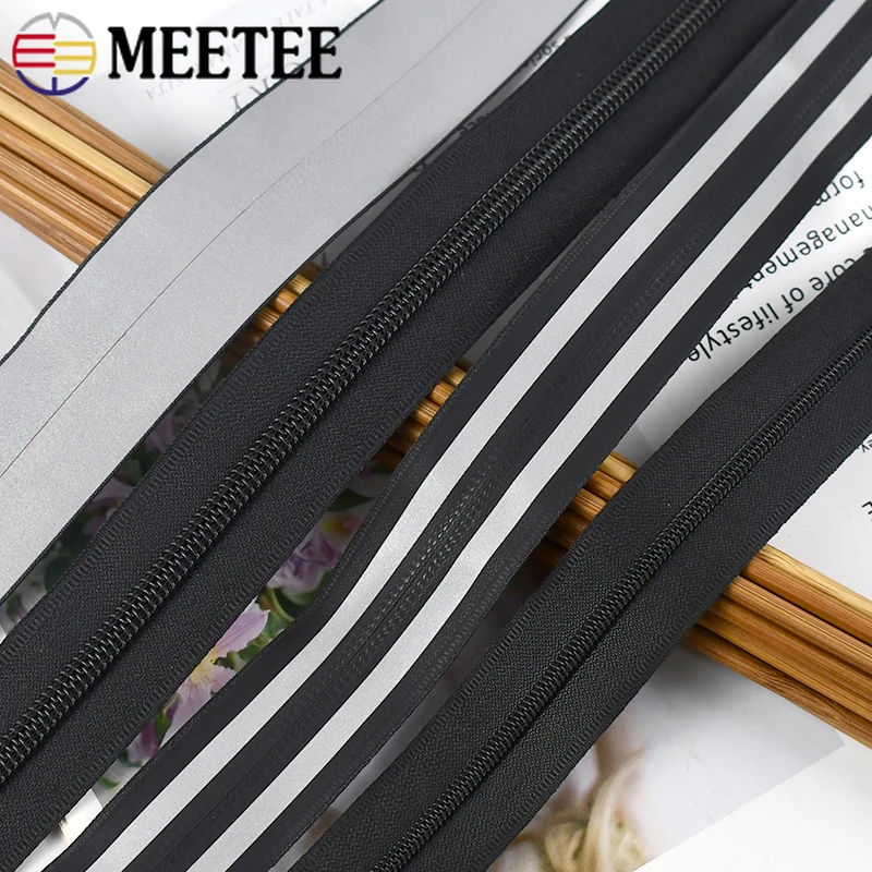 Meettee 2/5/10 metrov 3# 5# Reflexný vodotesný zipsový batohový plášť nylon zips pásky šitie Zips Coil Opravy súpravy príslušenstvo