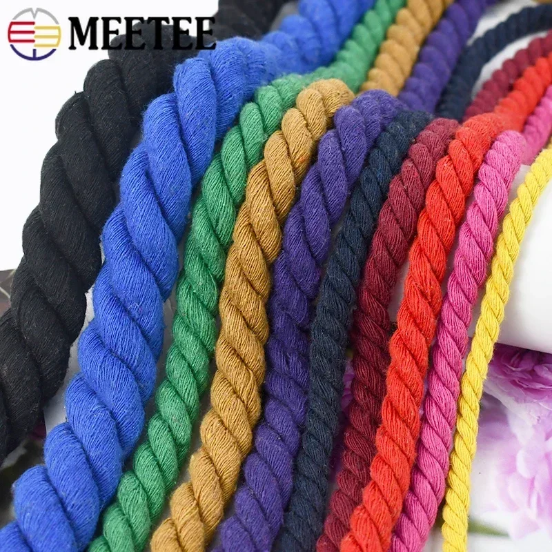 Meettee 5 metrov 5/8/10/11/21/20 mm bavlnená šnúra Domáce dekorácie laná pásky Trojlá vlákna skrútené šnúry DIY Šijacie príslušenstvo