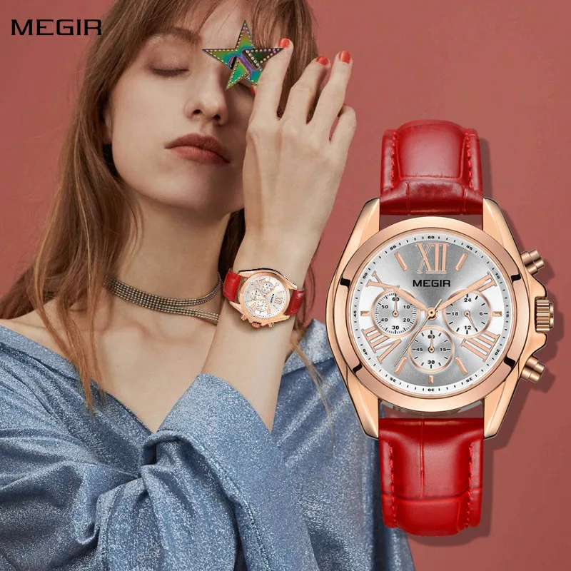 Megir Watch for Women Top Brand Luxury Ladies Fashion Wristwatch kožené vodotesné elegantné šaty Quartz ženské hodiny 2114