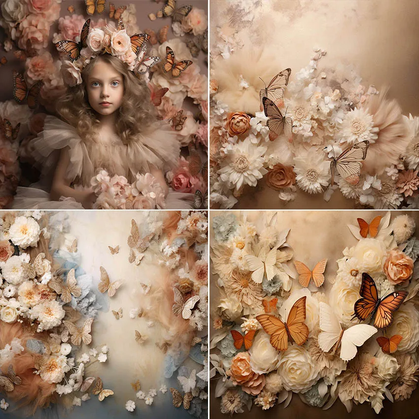 Mehofond Photography Pozadie boho pampas kvetinové motýle stena nástenné deti narodeninové oslavy portrét dekorácie pozadie fotografické štúdio