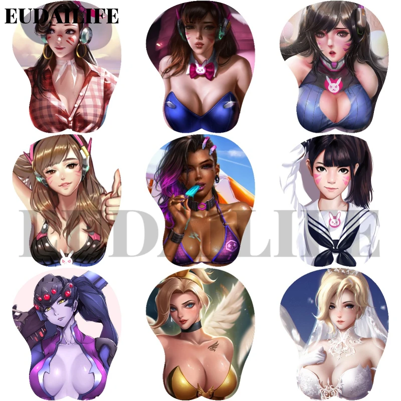 Mei Tracer D Va Pharah Mercy 3D ručné zápästie REST REST Mouse Pad MousePad Silikónový prsník Oppai Soft Mouse MAT MACK Práca OTAKU DARČEK
