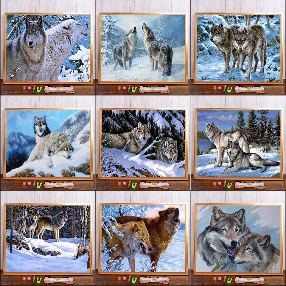 Meian Animal Snow Wolf Cross Stitch súprav