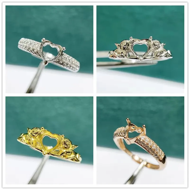 Meibapj 6mm srdiečko kameň 925 Sterling Silver Módne držiteľ DIY DIY Podpora pre ženy jemné kúzlo šperky