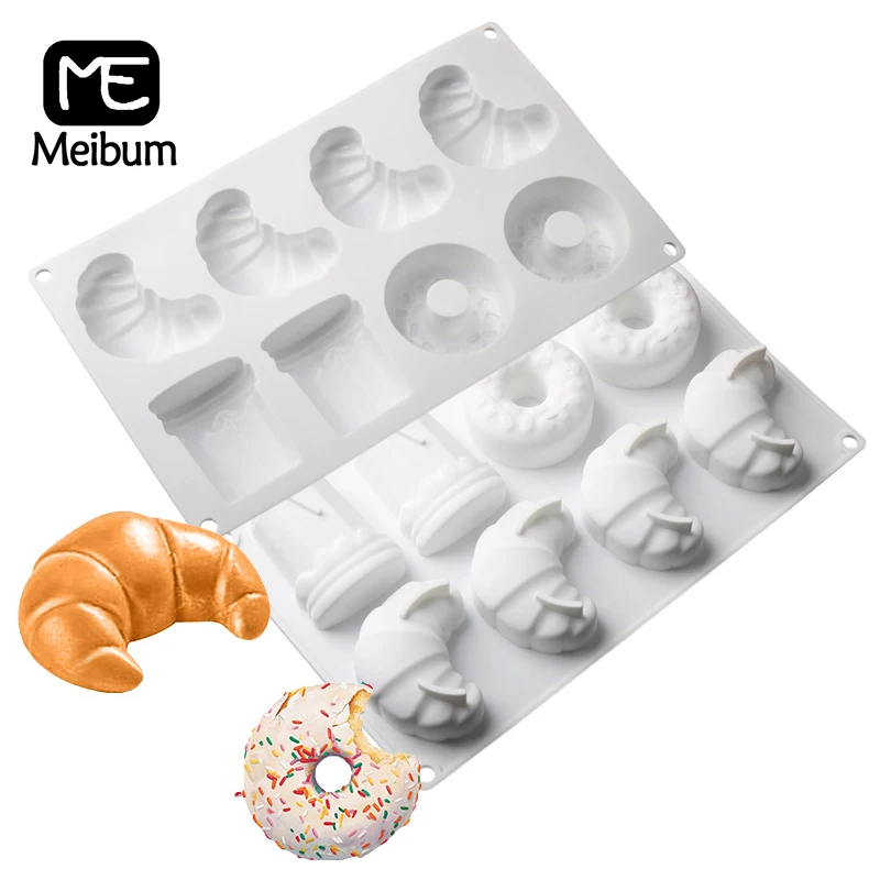 Meibum Food Grade Dezert Bakeware 8 Croissant a Donut Design Silikone Cake formy kuchyňa Kuchyňa Nástroje na pečenie Mousse