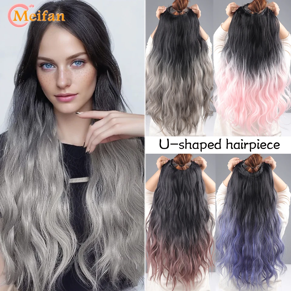Meifan Syntetický 20 palcov dlhá voda zvlnená falošná klip účesu jeden kus U-v tvare U v predlžovaní vlasov Cosplay Color Haircurings