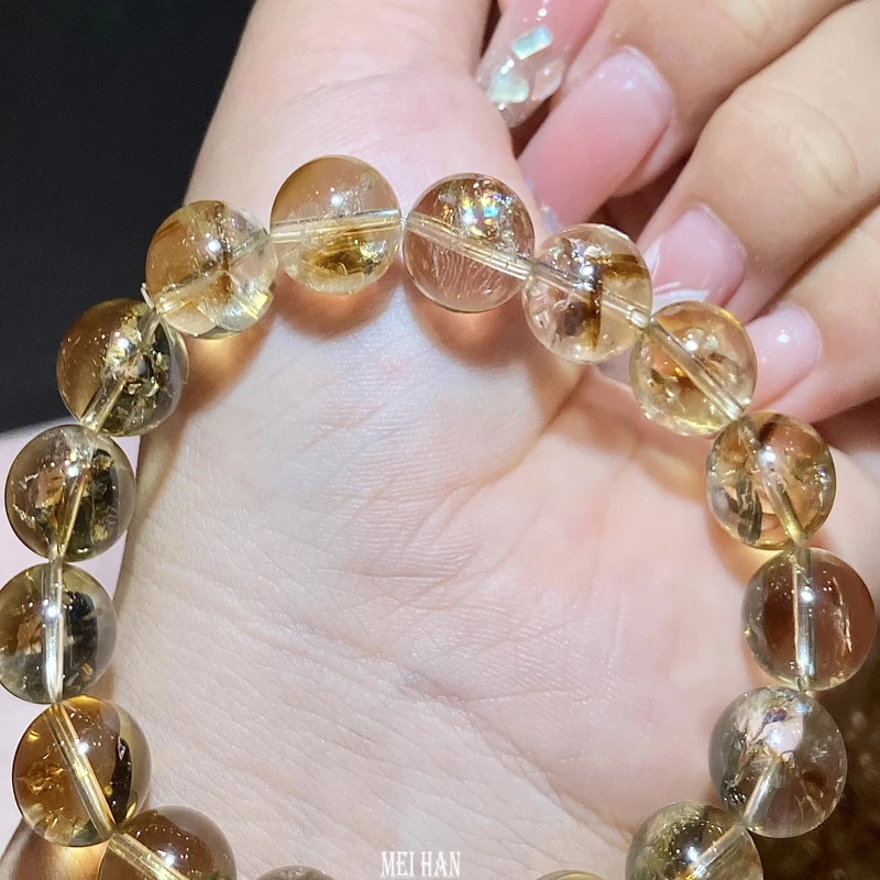 Meihan Natural Originine Rare Yellow Azeztulit Crystal Vysokofrekvenčný kremeň hladký guľôčkový guľôčkový korálky pre výrobu šperkov