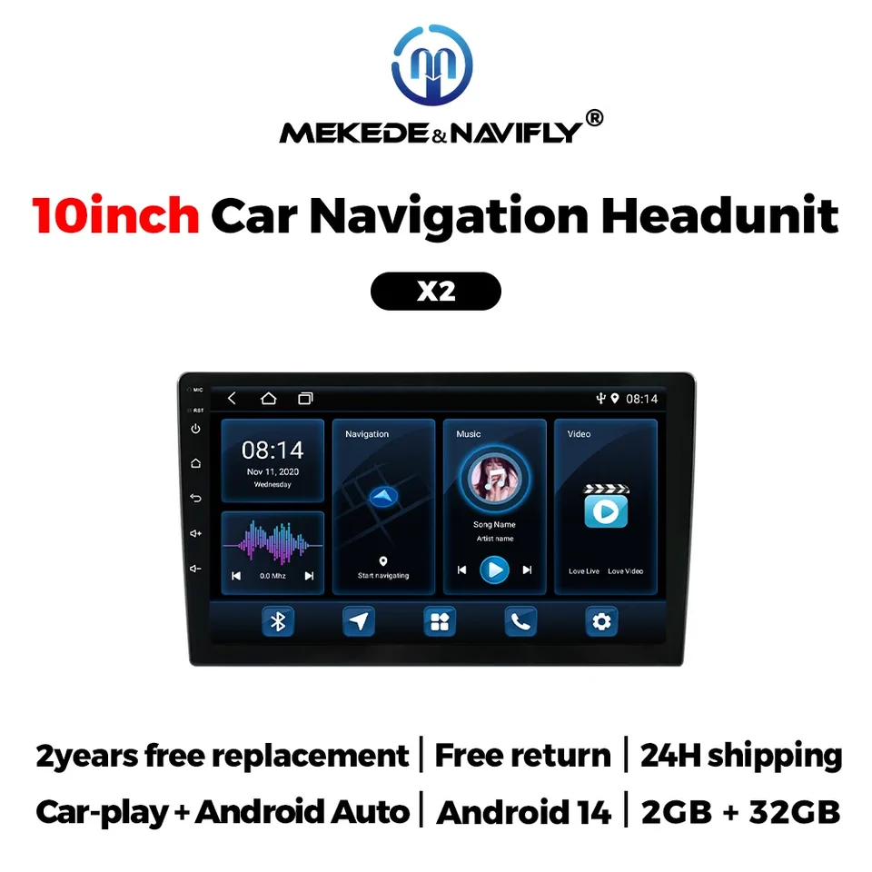 Mekede 10 palcový Android 14 Universal CarPlay Car Radio Multimedia WiFi BT FM GPS navigácia bezdrôtového bezdrôtového systému Android Auto CarPlay Stereo