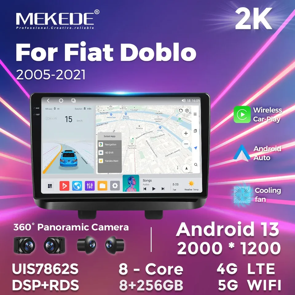 Mekede 2Din Car Radio pre Fiat Doblo 2005 - 2021 Stereo 4G LTE Multimedia Player Head Unit Navigation GPS Autoradio CarPlay Auto