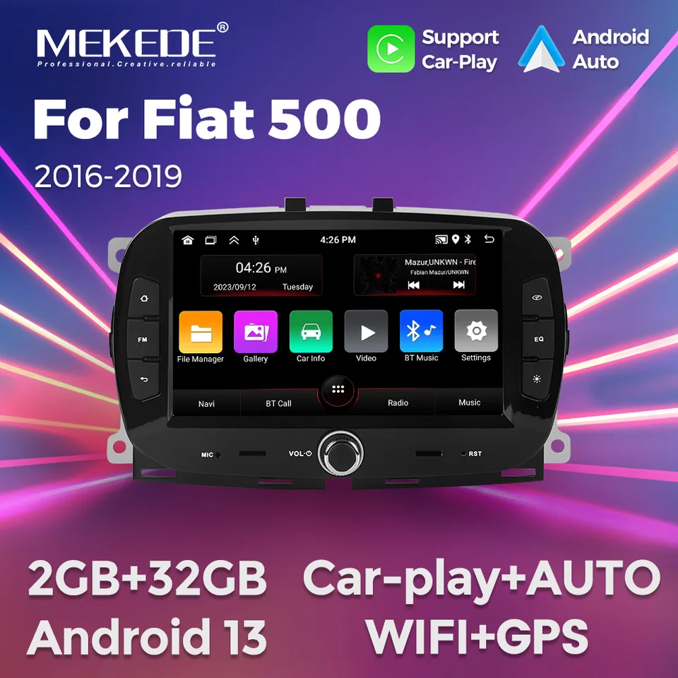 Mekede 7 '' Car pre Fiat 500 2016 2017 2018 2019 2 DIN Multimedia Video Player 2+32G CarPlay Android Auto Navigation WiFi WiFi