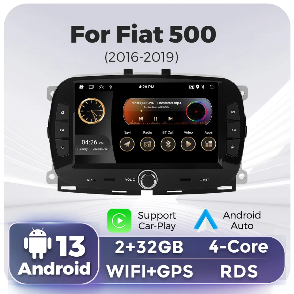 Mekede 7 palcov pre Fiat 500 2016 2017 2018 2018 CAR Radio Multimedia Stereo Wireless Wireless CarPlay Android Auto Touch Screen GPS WiFi WiFi