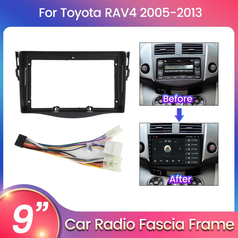 Mekede 9 palcov Car Stereo Dash Radio Radio Fascia Kit inštalácia Tresný rám panelov pre Toyota Rav4 2005-2013 DVD rám