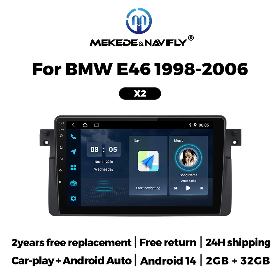 Mekede & Navifly 2 Din Android 14 Cardio Radio pre BMW E46 M3 X5 1998-2006 Multimediálny video prehrávač GPS Navi Wireelss CarPlay Wtih Cam Cam