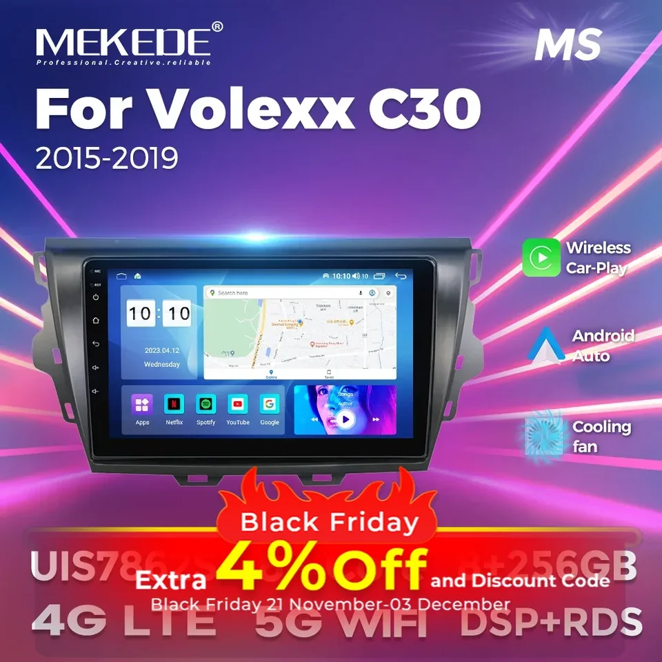 MEKEDE ANDROID 12 Multimediálny video prehrávač pre VOLEXX C30 2015-2019 Car Radio WiFi GPS 4G LTE DSP Wirelessly CarPlay Auto