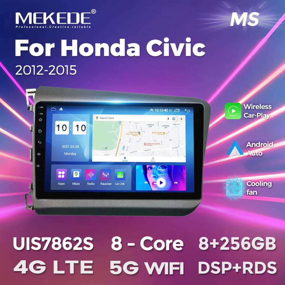 Mekede Android 13 Aut Radio pre Honda Civic 2012-2015 Wirelessly Carplay Auto Car Multimedia Player WiFi GPS Navi 4G BT DSP