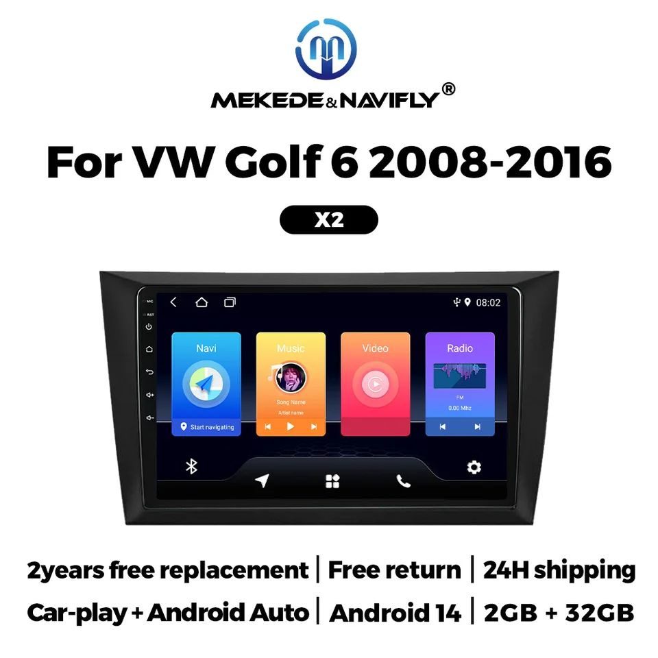 Mekede CarPlay Android 14 Inteligentný systém pre Volkswagen VW Golf 6 2008 - 2016 IPS Screen Car Radio Stereo WiFi BT GPS 2 DIN