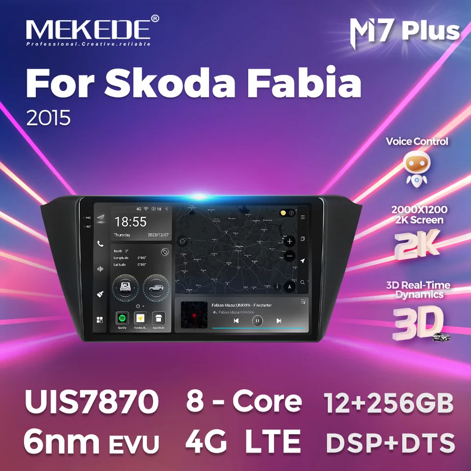 Mekede UIS7870 9 palca 2 din pre Skoda Fabia 2015 2K HD Multimedia Carplay Auto Car Stereo Radio Android 13 BT DSP GPS DTS 4G LTE