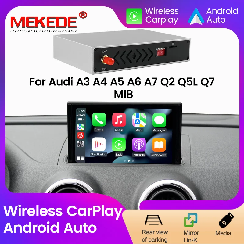 Mekede Wireless CarPlay pre Audi A3 A4 A5 Q2 Q5L Q7 MIB Car Play Android Auto zrkadlo Link Front View Camera