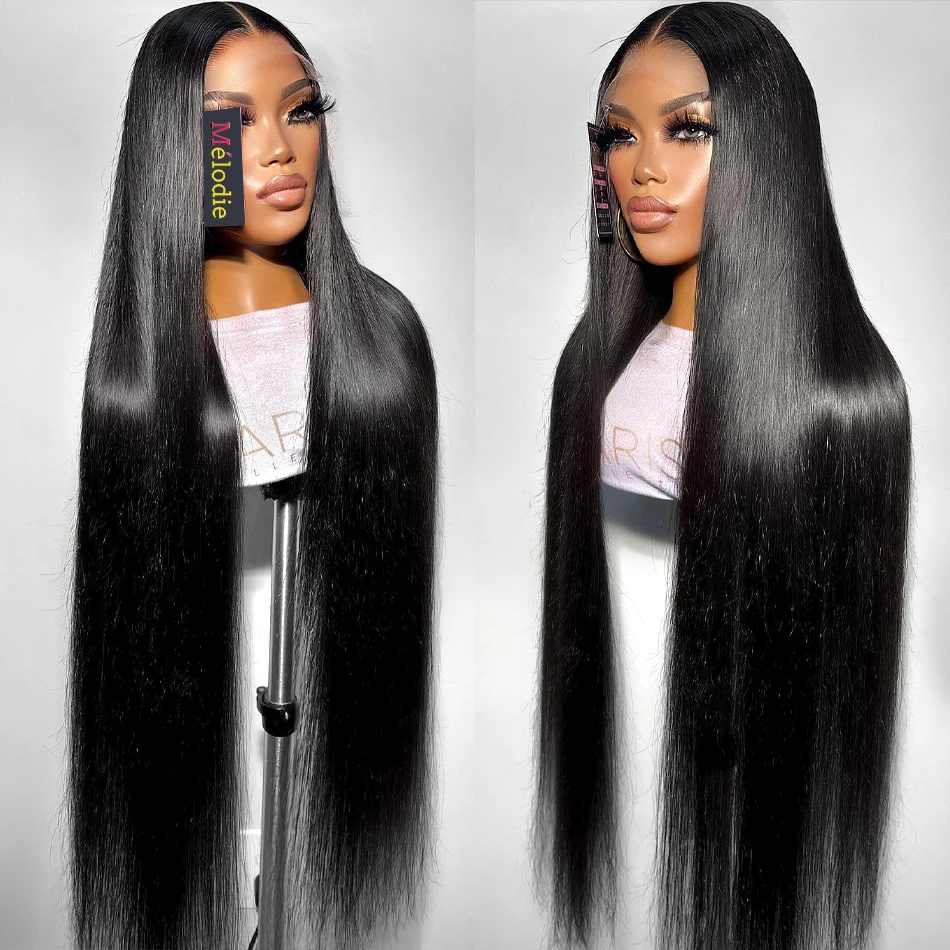 Melodie 13x4 HD Priehľadné čipky predné ľudské vlasové parochne 13x6 vopred pretrhnuté pre ženy Bone Straight Frontal Uzavary parochne