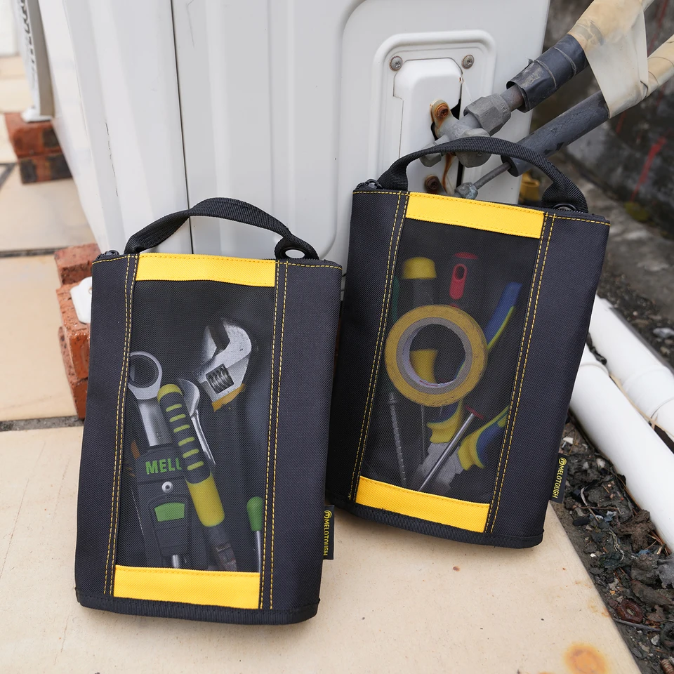 Melotough Canvas Zipper Tool Vetka zipsu vrecko -rýchle taška s oknom so sieťou a zavesenie priechodcov 2 balenie