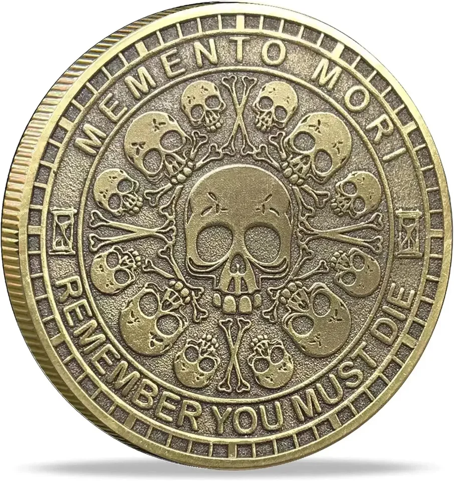 Memento Mori Challenge Coin: Zdvihnite svoju dennú stoickú prax s amor fati medailónom - dokonalý darček na stoicizmus a kov EDC