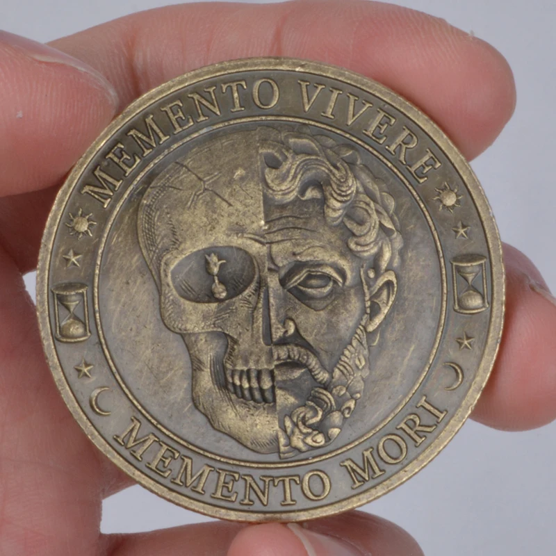Memento mori minca Váš život je obmedzený Tempus Fugit Antique Metal Skull Coin Pripomínajú prepravu inšpiratívnych mincí