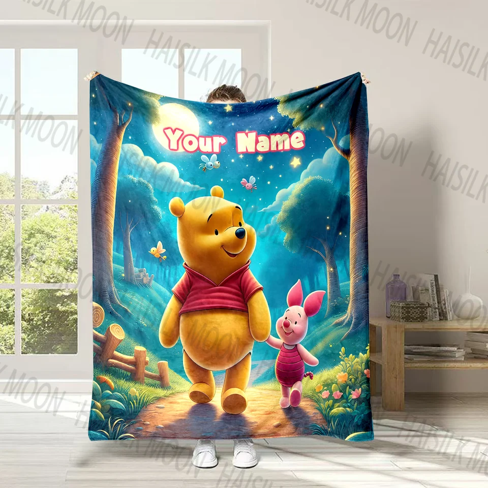 (Memo U Meno) Prispôsobené vlastné meno prikrývka Disney Winnie Pú vytlačená pre pohovku na cestovné kempingové prikrývky na darček