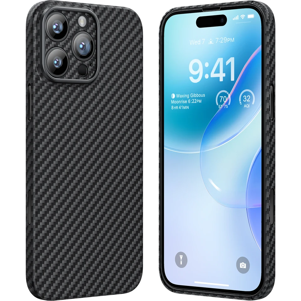 Memumi Real Aramid Fiber pre iPhone 16 Pro Max Case, [bez prípadu] Trvalé robustné aramidové vlákno s 0,5 mm tenkou