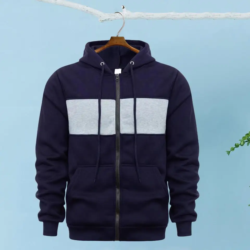 Men Coat Coloblock Sport Bunda s kapucňou Zipper Uzatvára veľké vrecká pre mužov Slim Fit Fitness Toursear s elastickými manžetami
