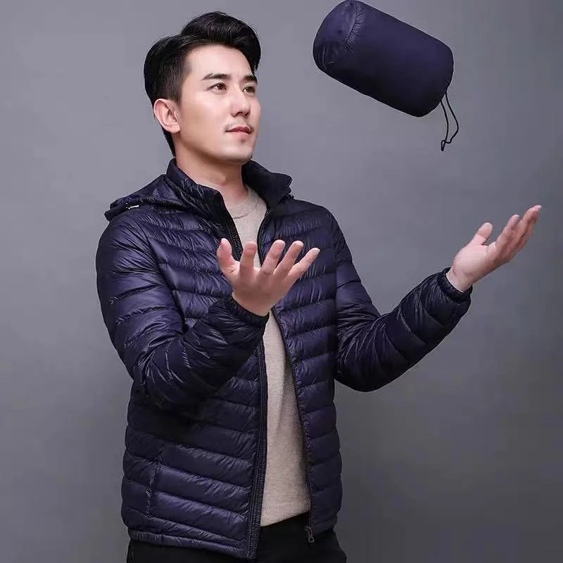 Men Down Jacket 50% zamatový obsah voľný veľkok veľkú veľkosť tenkú bundu Zlatá klasická móda teplá štíhla neformálna bunda Men 5xl