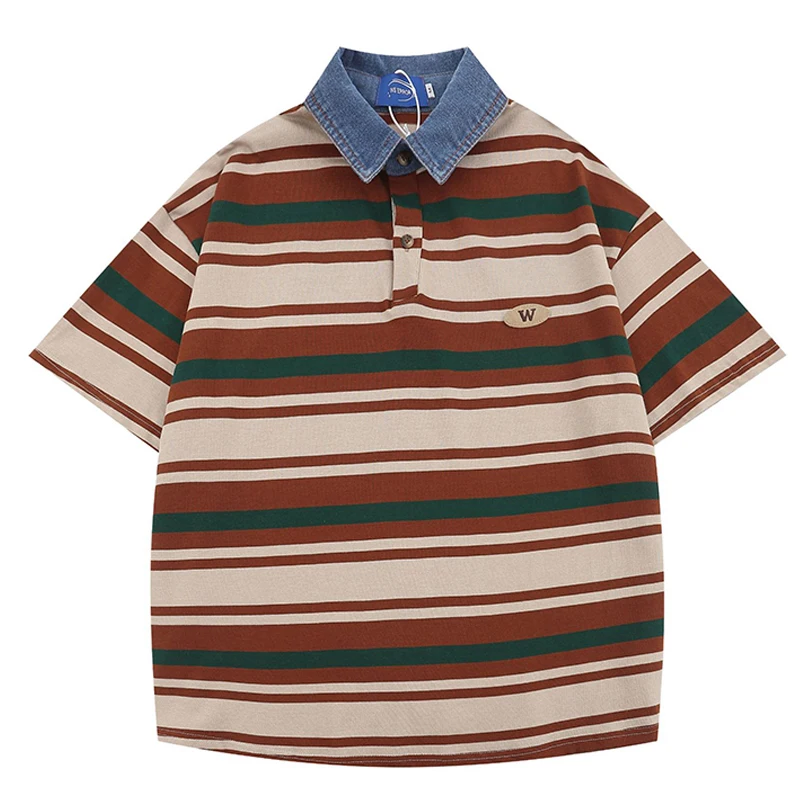 Men Hip Hop Streetwear Polo Tričko Retro Stripe 2023 Letné nadmerné polo tričko Retro vinobranie neformálne bavlnené spojky odpaliská