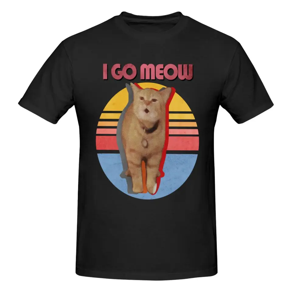 Men I Go Meow Funny Cat Song Cat Singing Meme Retro T tričko Streetwear plus veľkosti bavlnená posádka Crewneck Custom s krátkym rukávom tričko muži