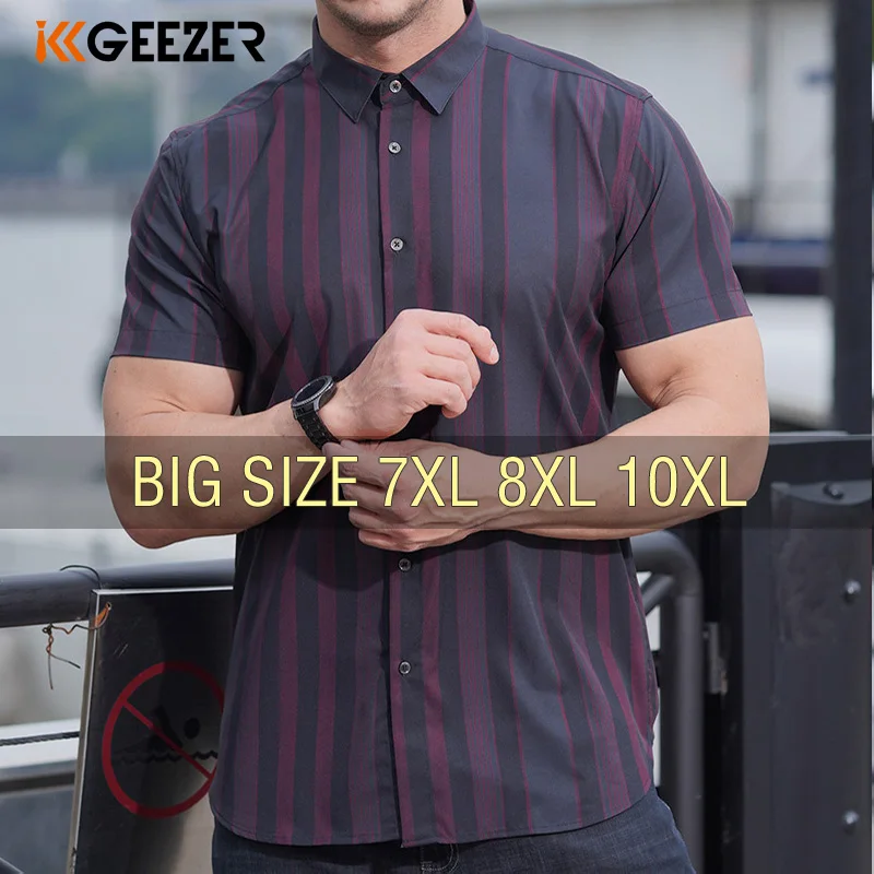Men košele pruh s krátkym rukávom Summer nadmerne nadmerne nadmerne nadmerne nadmerne 6xl 7xl 8xl 10xl plus plus vzor ľadovo chladný módny voľný muž voľný muž červená