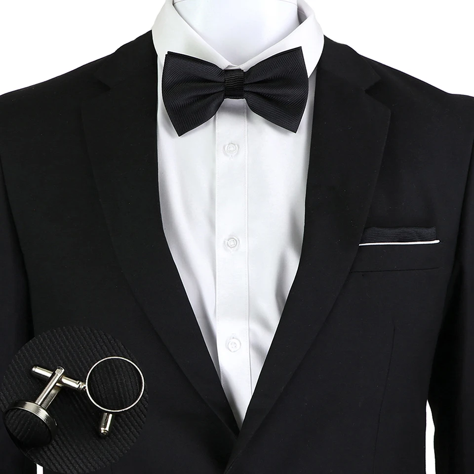 Men kravaty nastavené masívne farebné motýli Cravat CuffLinks vreckovky módne motýľové večierky svadobné luky s bleskami pre mužov