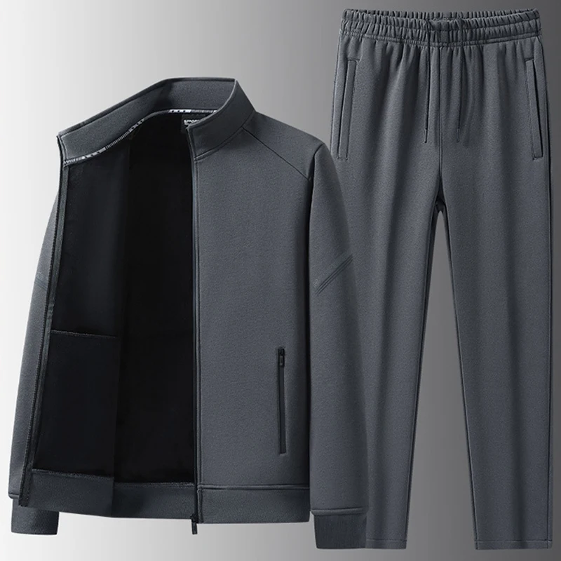Men módna módna oblek na jeseň zima Stand Up Collar Mardigan s Fleece Sports Two -Peting Set