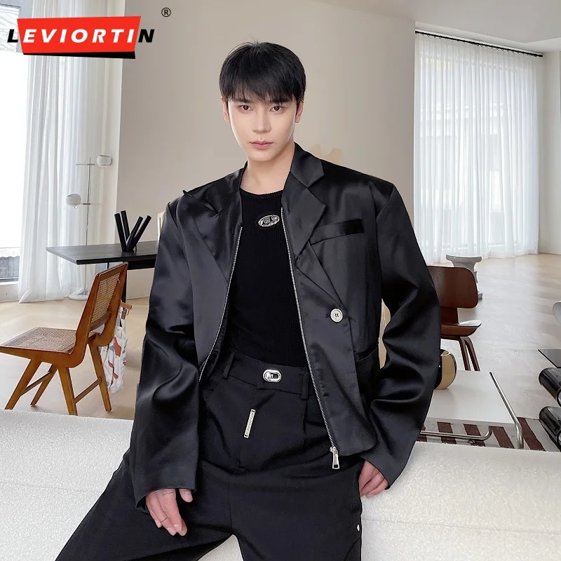 Men s krátkym bundou zipsovou masovou farbou klopa s dlhým rukávom pilot oblek Streetwear Trendy Trend Casy Casewear M-XL