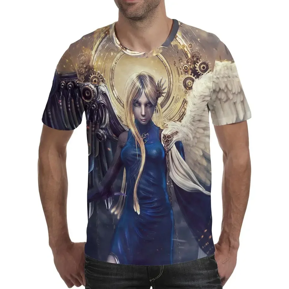 Men Tir tričok Anime Anime 3D Fluorescenčný anjel tlač Trink Tirt Unisex-Adult Hipster 3D tričká Street Hip Hop Nadimalizované tričko