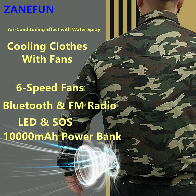 Men ženy ventilátor chladiaca bunda klimatizované odevy letný vonkajší anti-UV nepremokavý kabát s Bluetooth Power Bank LED svetlo