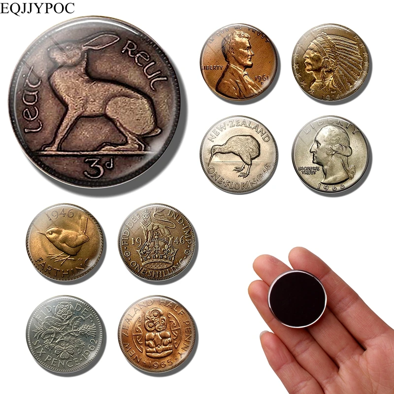 Menový vzor chladničky Magnet 30 mm sklenený kupol americký mince vzor Magnetická chladnička Poznámka držiak na chladničku Domáce dekorácie