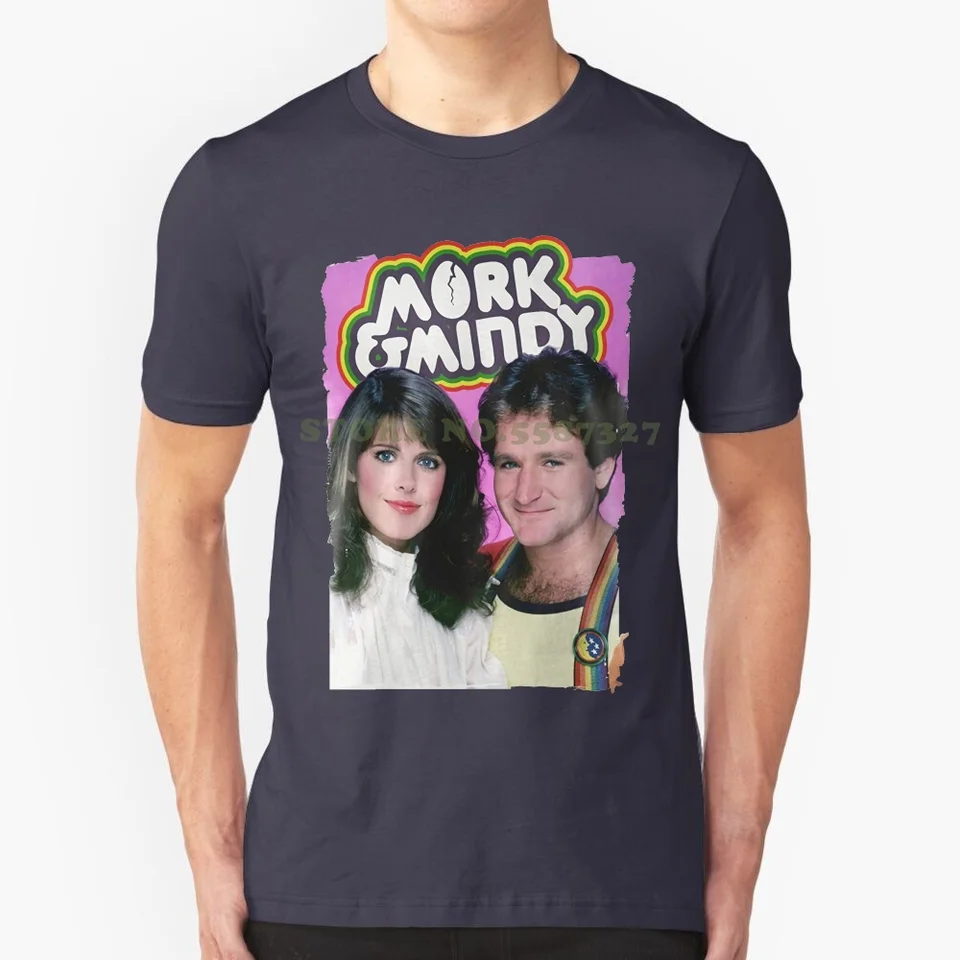 Mens Classic TV Mork and Mindy Logo T tričko s talentovaným Robinom Williamsom novým módnym grafický