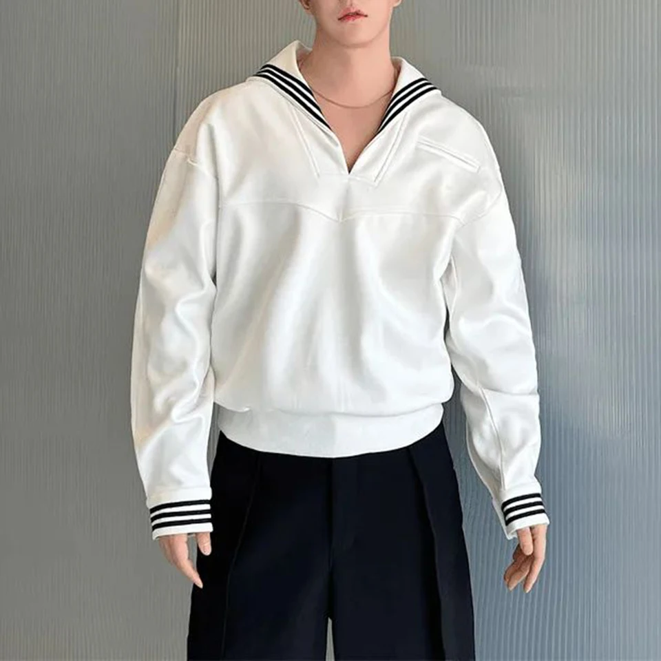 Mens Hoodie Navy Collar všestranný módny módny s dlhým rukávom jesenná havajská havajská obchod Pár Outfit Pánske oblečenie unisex