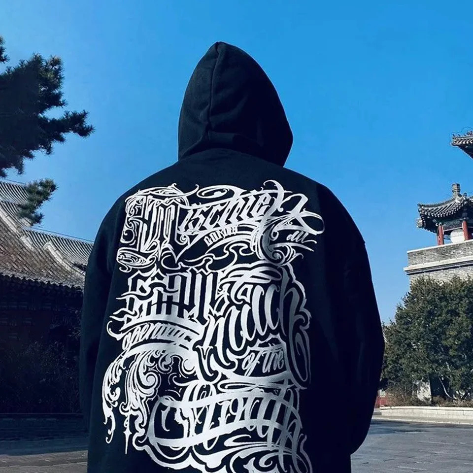 Mens Street American Retro bavlna s dlhými rukávmi na jeseň hip-hop Chicano módne tatoo graffiti rock all-match mikina