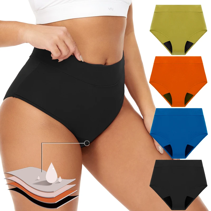 Menštruačné plavky 4-vrstvové úniky Doplnkové nohavičky Vysoký pás Plaviek Bikini Absorbujúce šortky na plážové oblečenie plus veľkosť