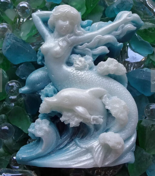 Mermaid a delfín jazdia na vlnovej ručne vyrábanej mydlovej forme 3D Silikónová morská panna
