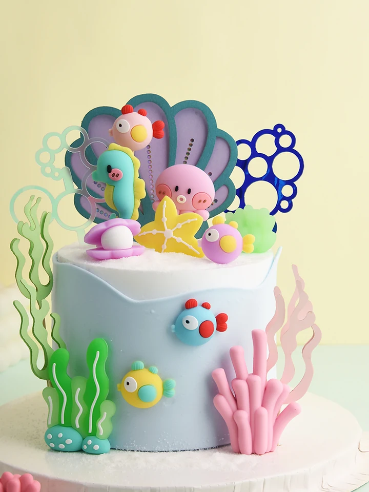 Mermaid Cake Topper Narodeninová oslava 1 ročné dievča Maspony oceán téma dekorácia koláč bábätká ariel malá morská panna