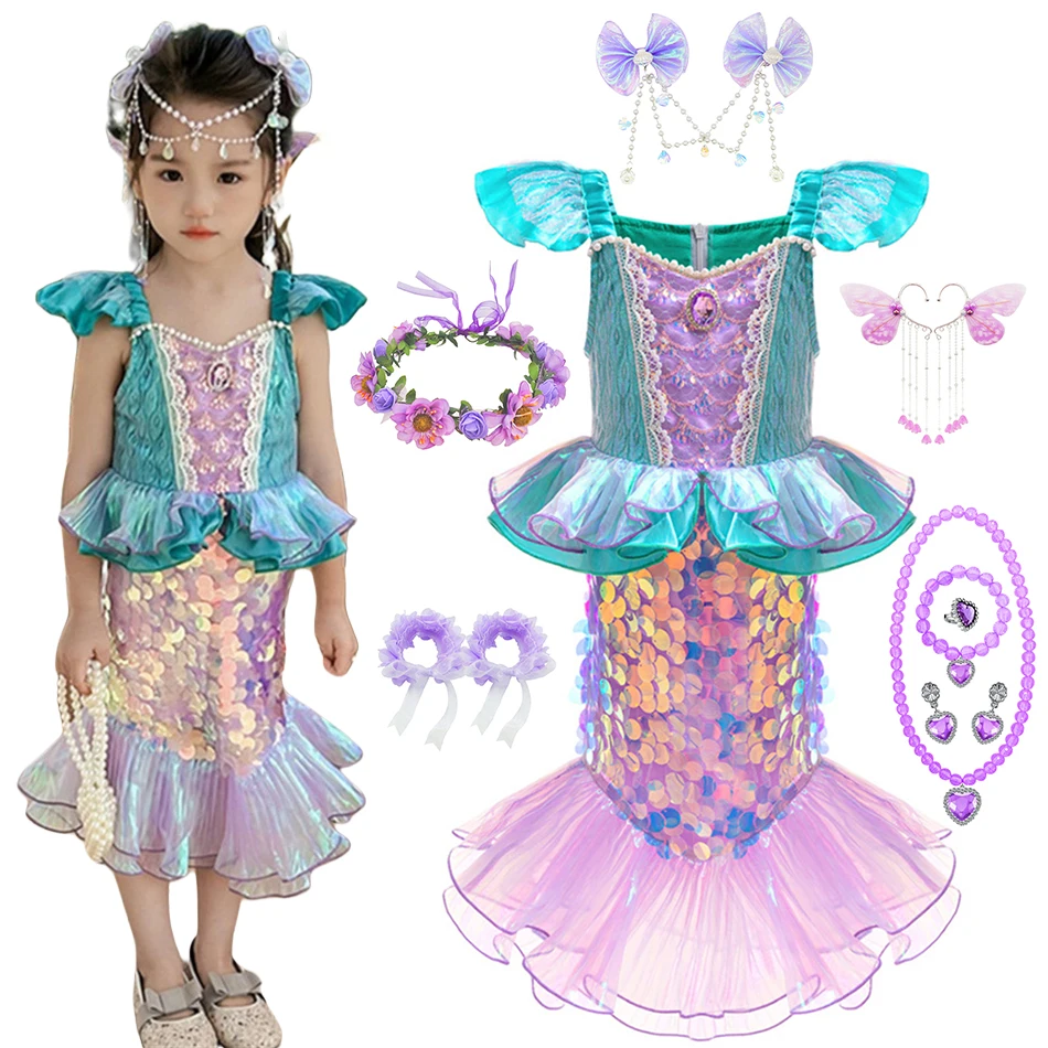 Mermaid Flowin Princess Dreys Kids Cosplay narodeniny Karneval Halloween Party kostým dievčatá Fancy Masquerade Clothing