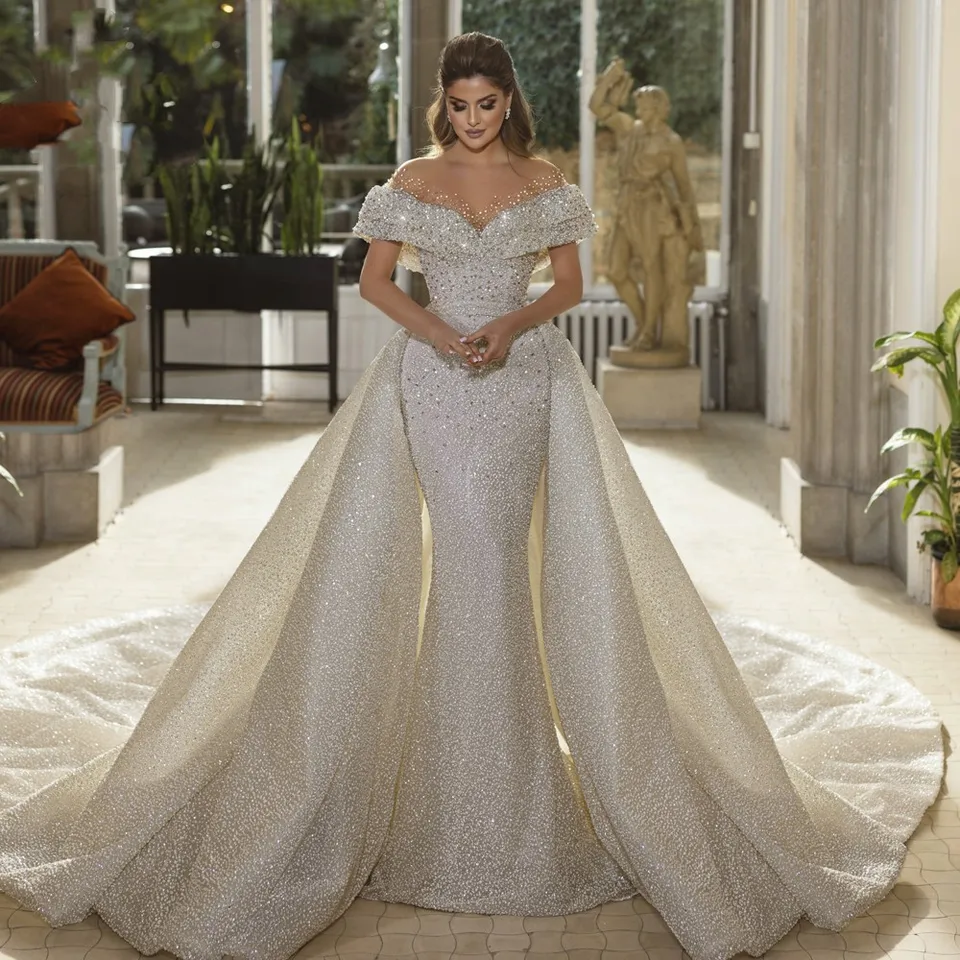 Mermaid Luxusné svadobné šaty 2023 zlatíčko z ramena Vestido de Novia Lace Lace Resable Train Robe de Mariee Custom