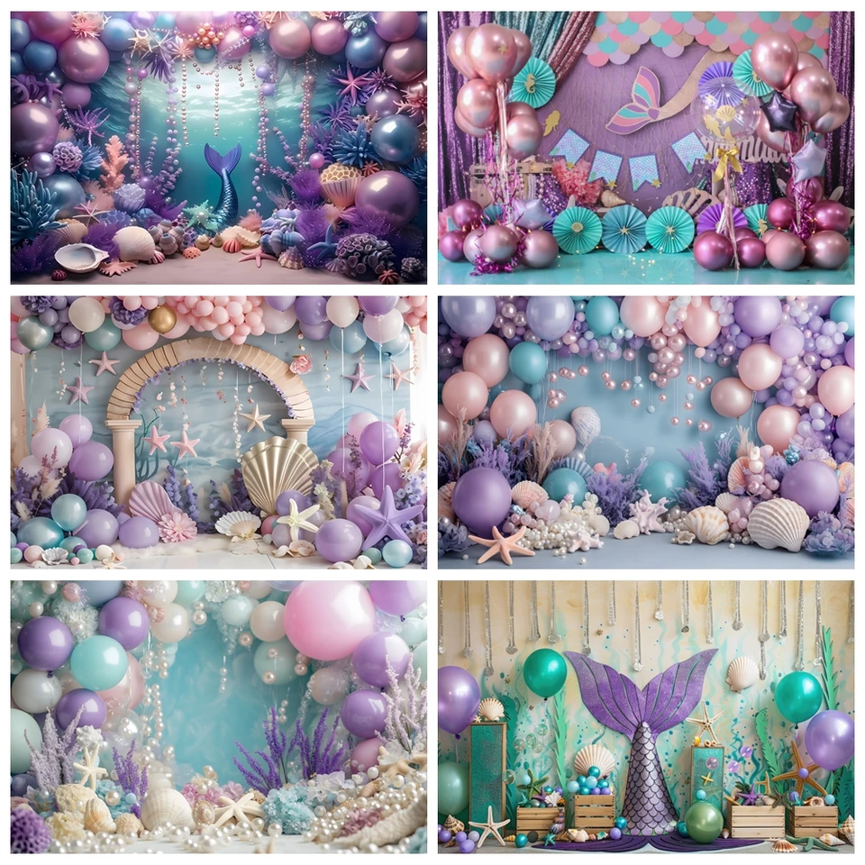 Mermaid téma fotografia pozadie narodeninová oslava koláč rozbit bábätko pod vodou svetový dekorácia pozadie fotografické štúdio rekvizity
