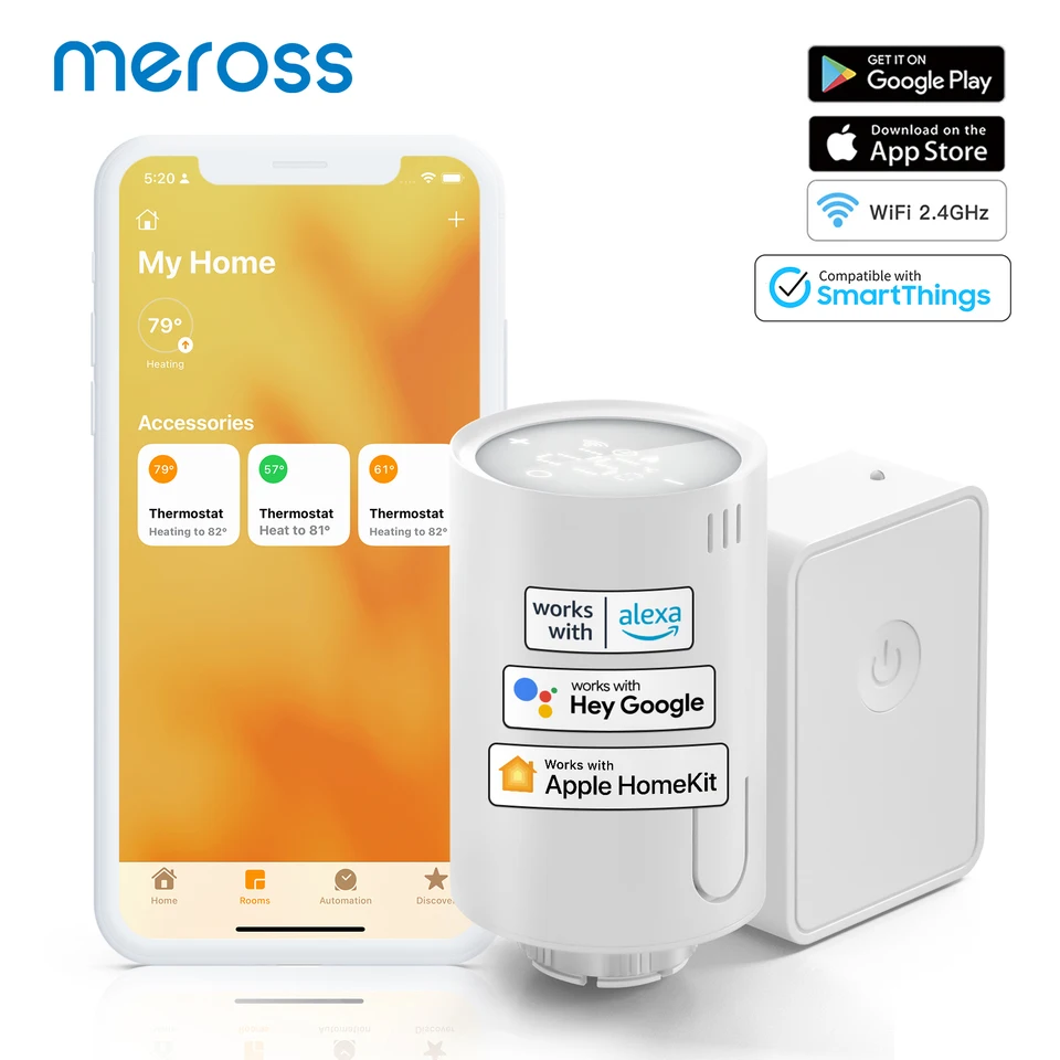 Meross HomeKit Smart Radiator Termostat, regulátor teploty WiFi, ventil termostatického chladiča pre Siri, Alexa, Asistent Google